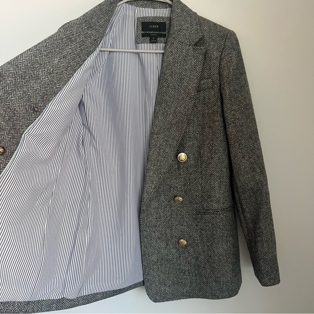 J Crew Bristol Blazer Jacket in Graphite Herringbone Wool Women's Size 0 - Picture 7 of 10
